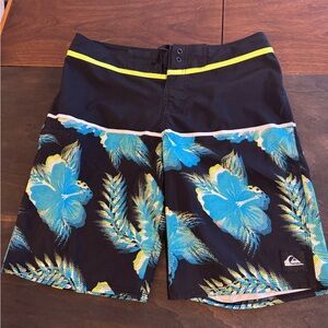 Quiksilver Black and Yellow Floral Board Shorts